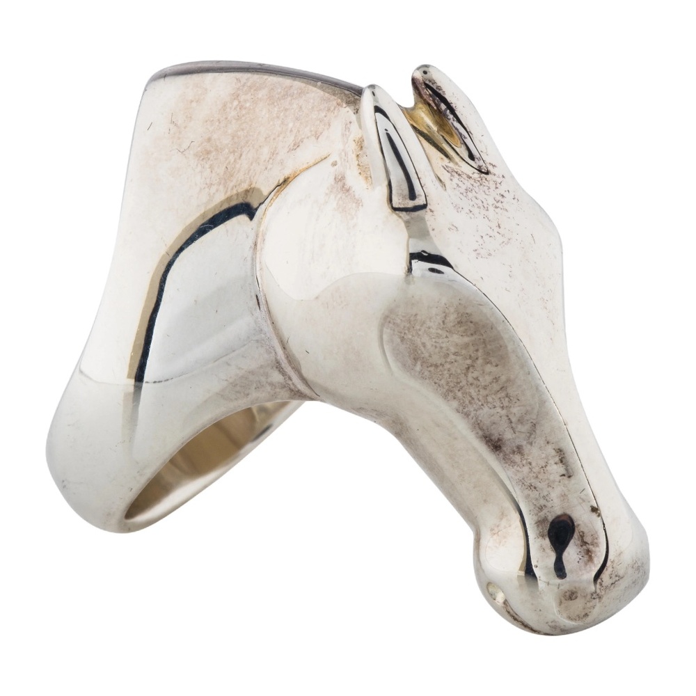 HERMES GALOP Horse Head Ring LARGE Model Sterling Silver US 6-6.25 (Hermes 52)